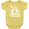 white ink camping is in tents funny Baby Bodysuit