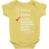 in the garage working on my honda Baby Onesie