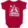 white ink camping is in tents funny Baby Bodysuit