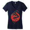 sun dragon with pearl   black red white Women's V-Neck T-Shirt