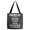 Super November Girl Tote Bags