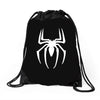 spiderman white logo Drawstring Bags