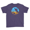 beach surfer silhouette birds sand waves palm Youth Tee