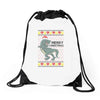 ugly dinosaur merry christmas Drawstring Bags