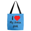 i love my train geek Tote Bags