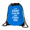 keep calm and fish on Drawstring Bags