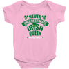 never underesmate irish queen Baby Bodysuit