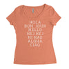 hello 7 languages hola bonjour ni hao chinese french italian Women's Triblend Scoop T-shirt