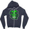 celtic green clover skull patch, irish biker patches Zipper Hoodie