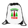 christmas drinking team Drawstring Bags