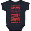 horror movies, pizza and beer Baby Bodysuit