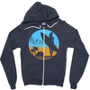 beach surfer silhouette birds sand waves palm Zipper Hoodie
