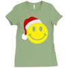 smiley face wears santa hat merry christmas Ladies Fitted T-Shirt