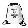 grey alien Drawstring Bags