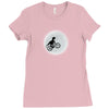 Dinosaur Riding A Bike To The Moon Ladies Fitted T-Shirt