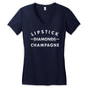 lipstick diamonds champagne Women's V-Neck T-Shirt