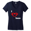 i love heart bass guitar music Women's V-Neck T-Shirt