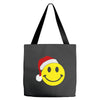 smiley face wears santa hat merry christmas Tote Bags