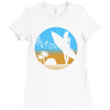 beach surfer silhouette birds sand waves palm Ladies Fitted T-Shirt