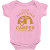 what happens in camper stays in camper vintage style camp funny Baby Bodysuit