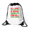all i want for christmas Drawstring Bags