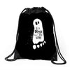 eat drink and be scary Drawstring Bags
