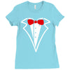 tuxedo bow Ladies Fitted T-Shirt