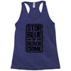 stop blue on black crime Racerback Tank