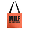 milf man i love fishing t shirt funny outdoors clever humor tee fisher Tote Bags