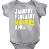 January February Michigan April - March Madness Basketball Baby Bodysuit