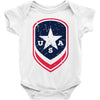 land of the free shield Baby Bodysuit