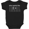 she wants the d   guitar chord(,she,wants,joke,visual,pun,funny,humor, Baby Bodysuit