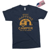 what happens in camper stays in camper vintage style camp funny Exclusive T-shirt