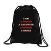 i Am A Woman A Daughter A Mother A Sister Drawstring Bags