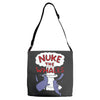 nuke the whales funny Adjustable Strap Totes