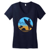 beach surfer silhouette birds sand waves palm Women's V-Neck T-Shirt