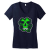 celtic green clover skull patch, irish biker patches Women's V-Neck T-Shirt