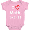 kids boys childrens i love math 1+1=11 funny Baby Onesie