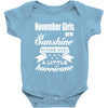 Noveber Girls Are Sunshine Mixed With A Little Hurricane Baby Bodysuit