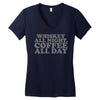whiskey all night coffee all day Women's V-Neck T-Shirt