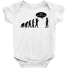 stop following me funny darwins evolution parody mens white t shirt Baby Onesie