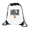 smell of christmas in the morning Drawstring Bags
