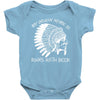 my indian name is runs with beer Baby Onesie