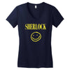 sherlock holmes smiley face Women's V-Neck T-Shirt