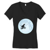 Biker Dinosaur - Dinosaur Riding A Bike To The Moon Women's V-Neck T-Shirt