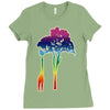 giraffe reaching up with its long neck to eat leaves off branches from Ladies Fitted T-Shirt