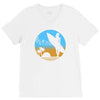 beach surfer silhouette birds sand waves palm V-Neck Tee