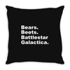 bears, beets, battlestar galactica Throw Pillow