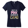 pretty in pink dangerous in camo funny Women's V-Neck T-Shirt