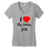i love my train geek Women's V-Neck T-Shirt